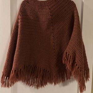 Vintage Brown Fringed Poncho